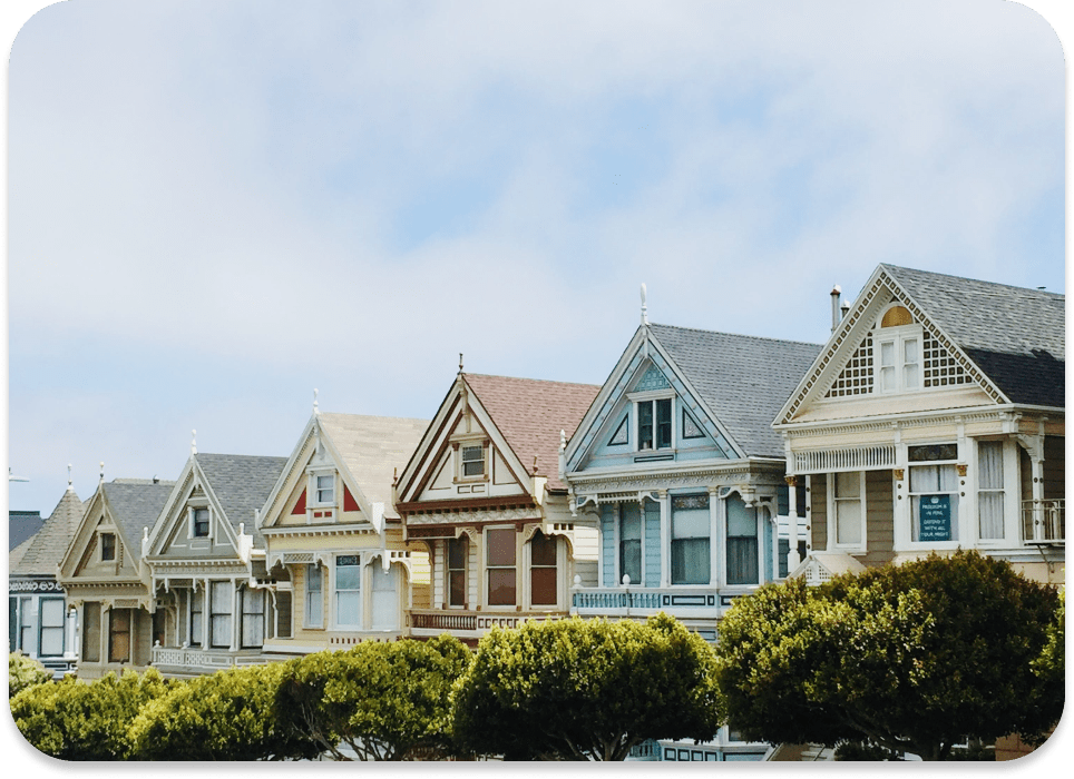 Row of colorful Victorian houses