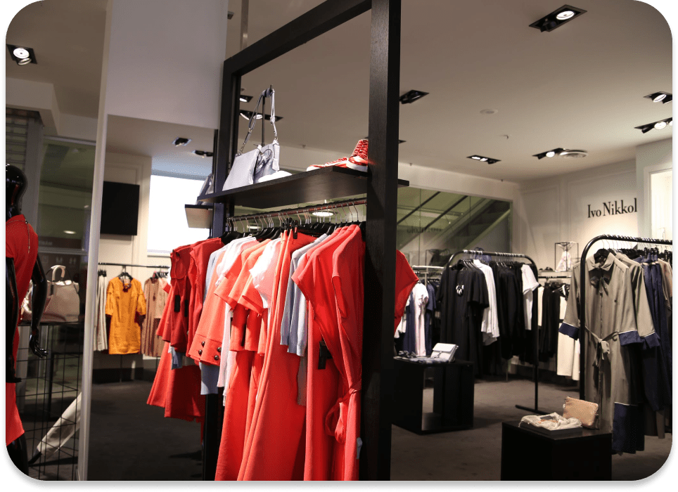 The interior of a clothing boutique with freshly painted walls and ceiling