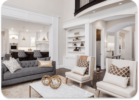 A living room with freshly painted walls and neutral furnishings
