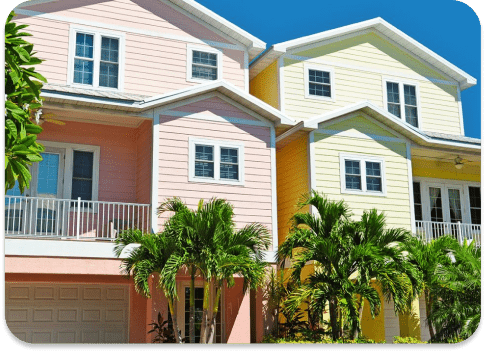 Beach style pink and yellow houses